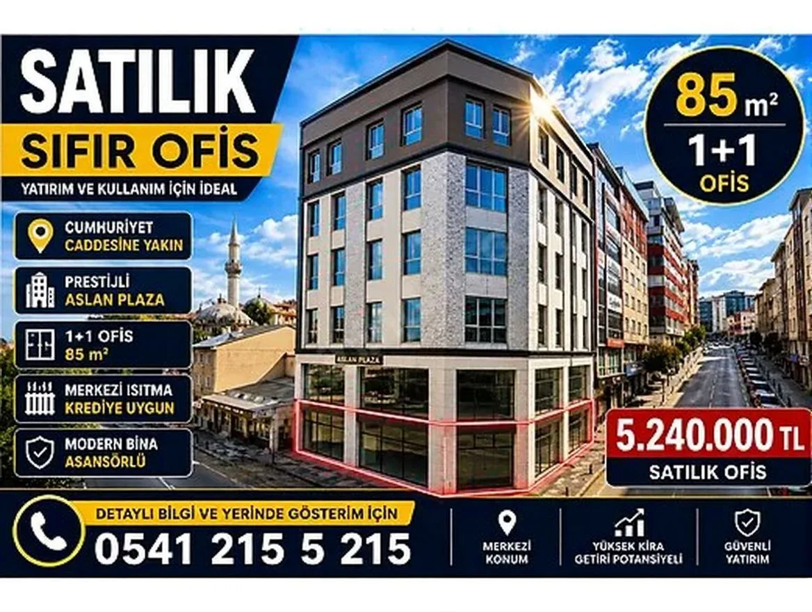 SIFIR 85 m² SATILIK OFİS ASLAN PLAZA CUMHURİYET CADDESİNE YAKIN
