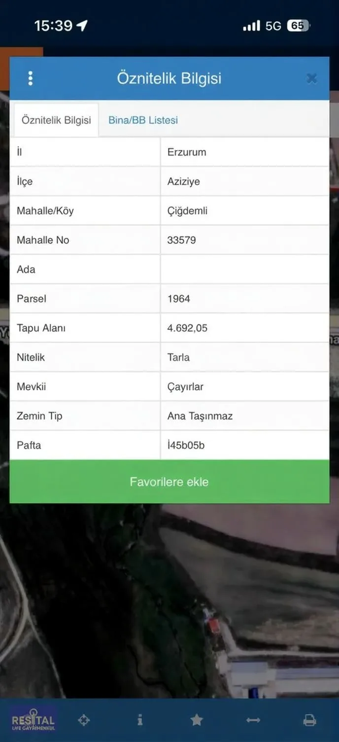 ERZURUM SATILIK ARSA 4692M² AZIZIYE ÇIĞDEMLI MH. - 2