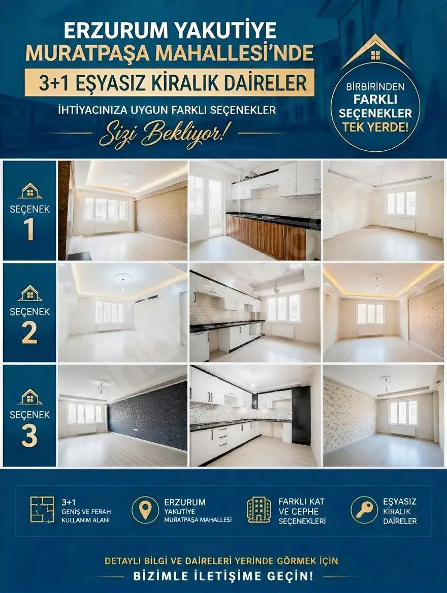 ERZURUM YAKUTIYE KİRALIK 3+1 DAİRE ★ 165M² MERKEZİ ISITMALI - Erzurum / Yakutiye / Rabia Ana Daire